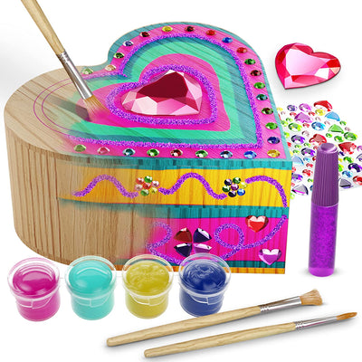 Paint Your Own Wooden Kids Heart Treasure Box Kit - Art Kits for Toddler Girl - Arts and Craft Easter Gifts for Ages 3-6 Year Old Girls - DIY Jewelry Box Toys - Crafts Painting Projects Gift