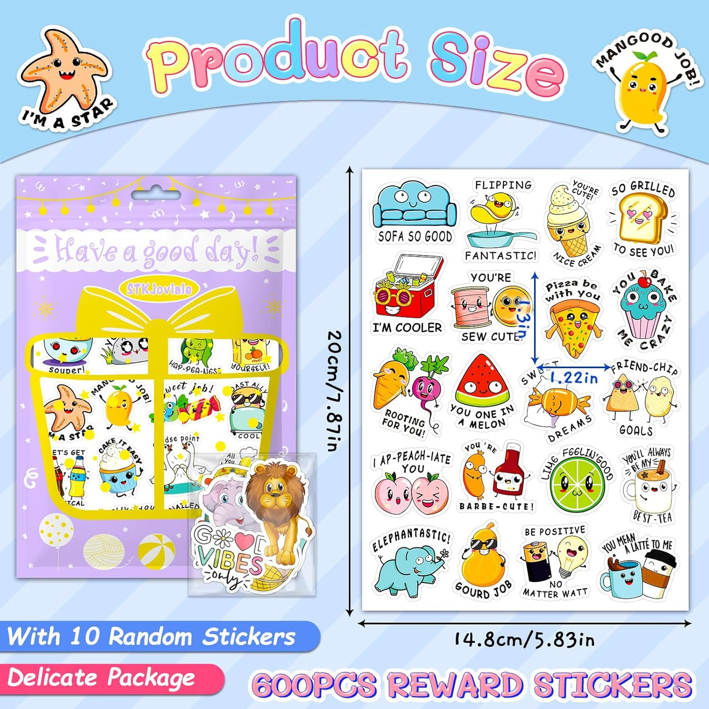 600PCS Funny Punny Reward Stickers for Kids Motivational Stickers Inspiration Positive Accents Teacher Supplies Stickers for Classroom Cute Cartoon Incentive Labels School Stickers for Students Chart