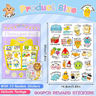 600PCS Funny Punny Reward Stickers for Kids Motivational Stickers Inspiration Positive Accents Teacher Supplies Stickers for Classroom Cute Cartoon Incentive Labels School Stickers for Students Chart