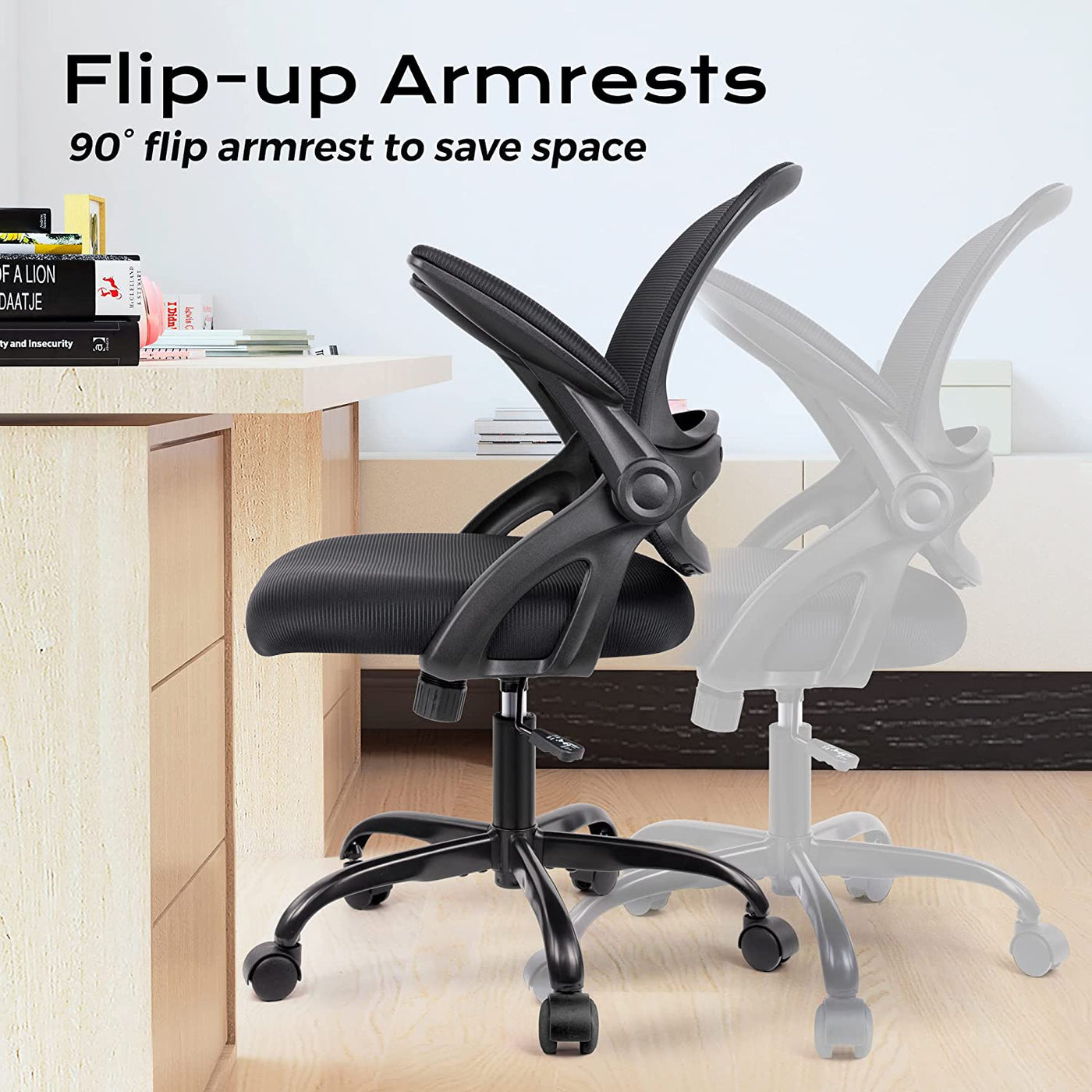 Office Chair, Ergonomic Desk Chair, Mesh Computer Chair Height Adjustable, Comfy Swivel Task Chair with Wheels and Flip-Up Arms