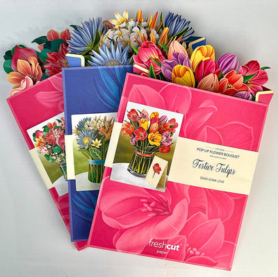 Pop up Cards, 3 Pack - Everyday Appreciation, Three (3), 12 Inch Life Sized Forever Flower Bouquet 3D Popup Paper Flower Greeting Cards with Note Card and Envelope