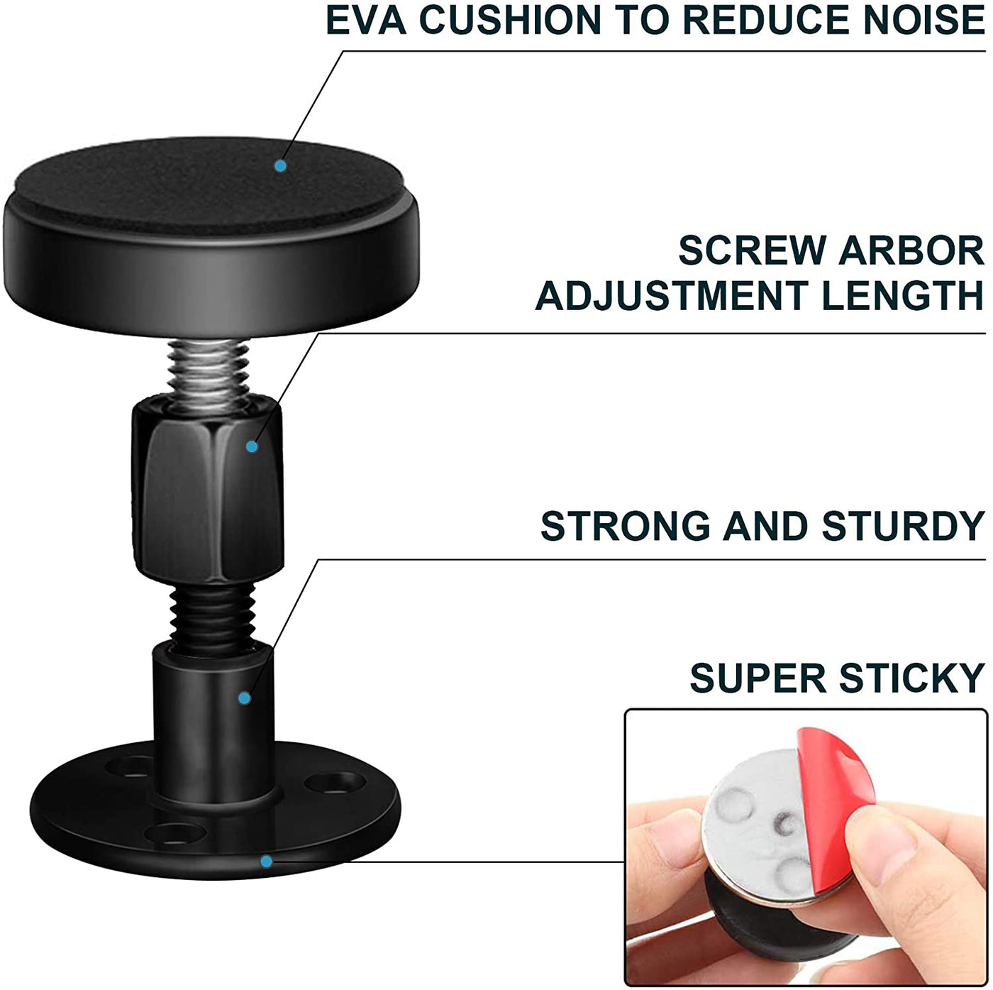 Adjustable Threaded Bed Frame Anti-Shake Tool, Headboard Stoppers, Bedside anti Shake Tool for Beds Cabinets Sofas, 4Pcs, 30-68Mm (Black)