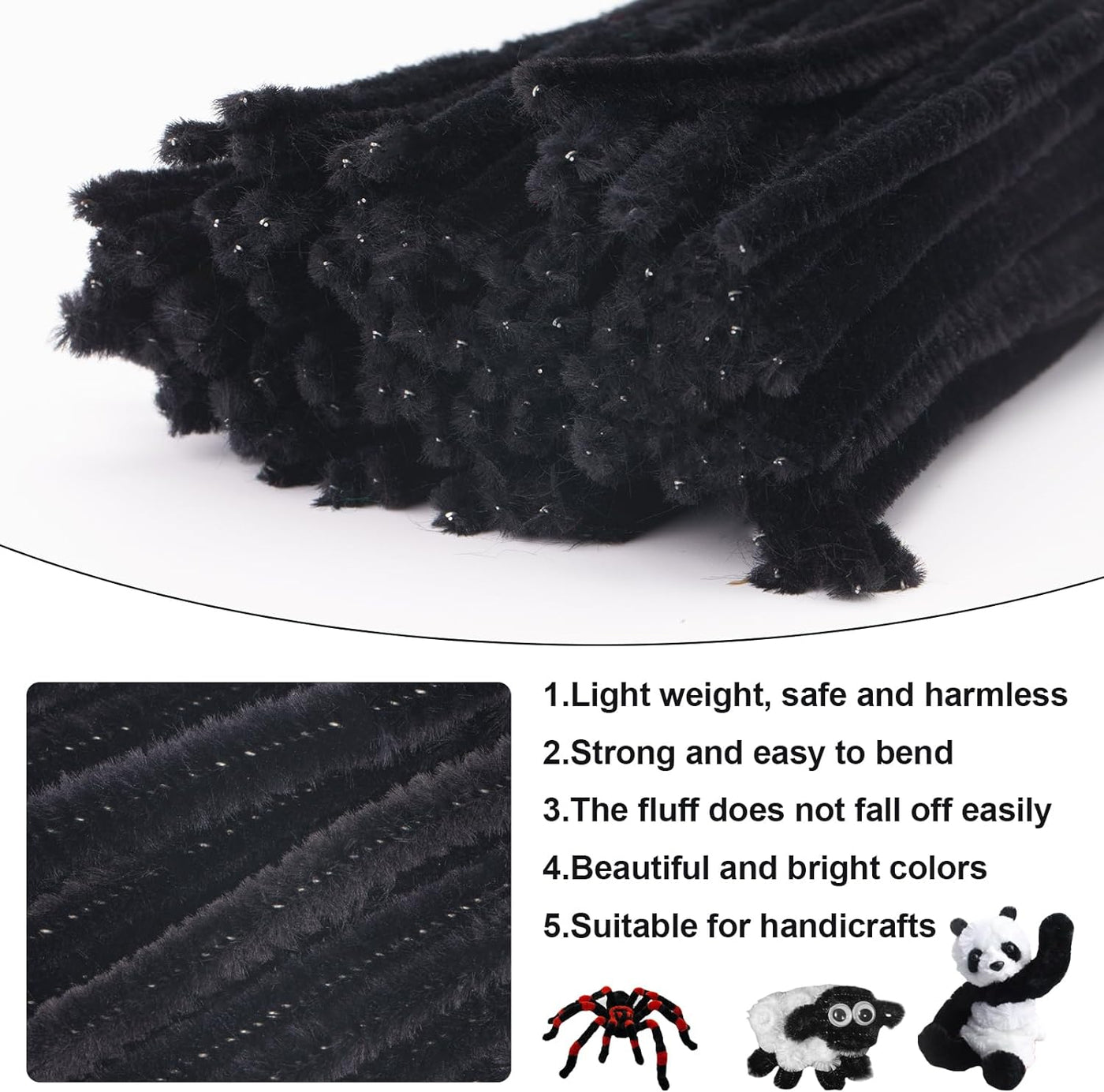 Pipe Cleaners Craft, 100Pcs Black Pipe Cleaner for Craft, 6Mm X 12" Plush and Pliable Chenilles Stems Pipe Cleaner, Halloween Craft Pipecleaners for DIY Arts Crafts and Cleaning