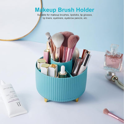 360 Degree Rotation Pen Holder, 5 Slots Office Desk Pen Organizer Multi-Functional Pencil Cup Makeup Brush Holder Office Business Card Pen Pencil Stationery Holder Storage Box Blue