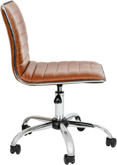 Alan Office Task Chair - Brown Vinyl - Chrome Frame - Armless - Ribbed Back and Seat - Low Back Design