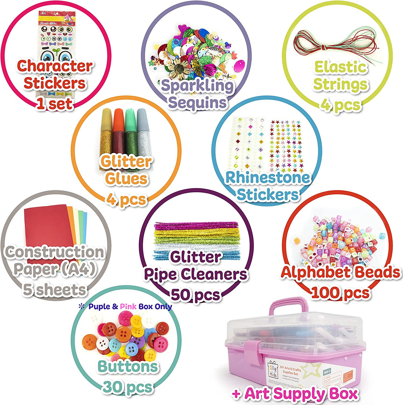 Arts and Crafts Supplies for Kids Girls 4 5 6 7 8 9 10 11 & 12- Ultimate Crafting Supply Set in Portable 3 Layered Plastic Art Box