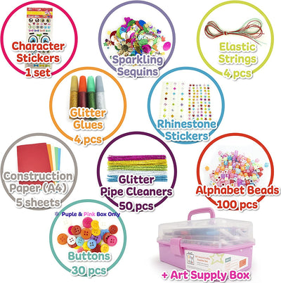 Arts and Crafts Supplies for Kids Girls 4 5 6 7 8 9 10 11 & 12- Ultimate Crafting Supply Set in Portable 3 Layered Plastic Art Box