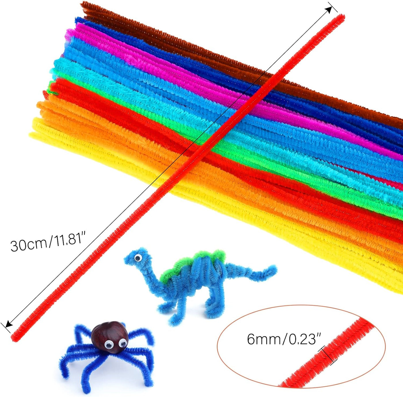 Craft Pipe Cleaners, 100Pcs 10 Colors Pipe Cleaner Craft, 0.23"X12" Bulk Craft Chenilles Stems Pipe Cleaner, Craft Pipecleaners for DIY Arts Crafts and Cleaning