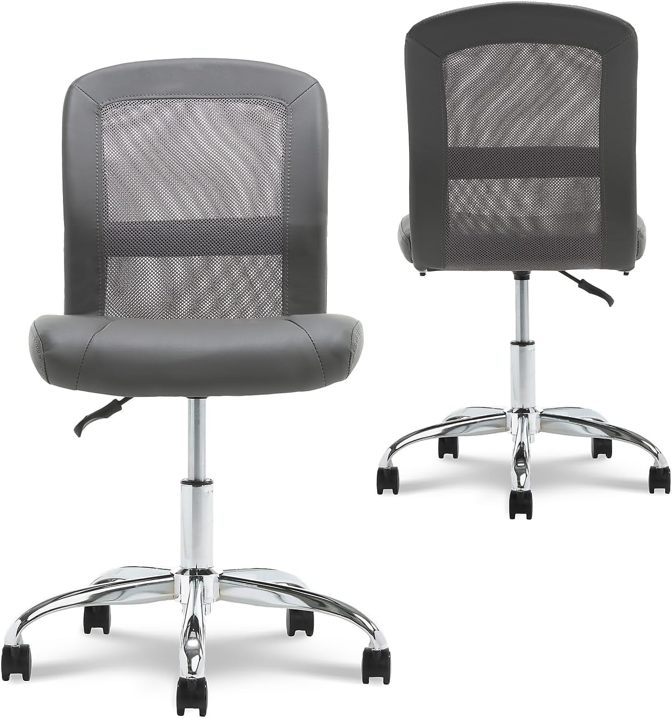 Essential Mesh Low-Back Computer Desk Task Chair with No Arms for Home Office or Conference Room, Faux Leather, Gray