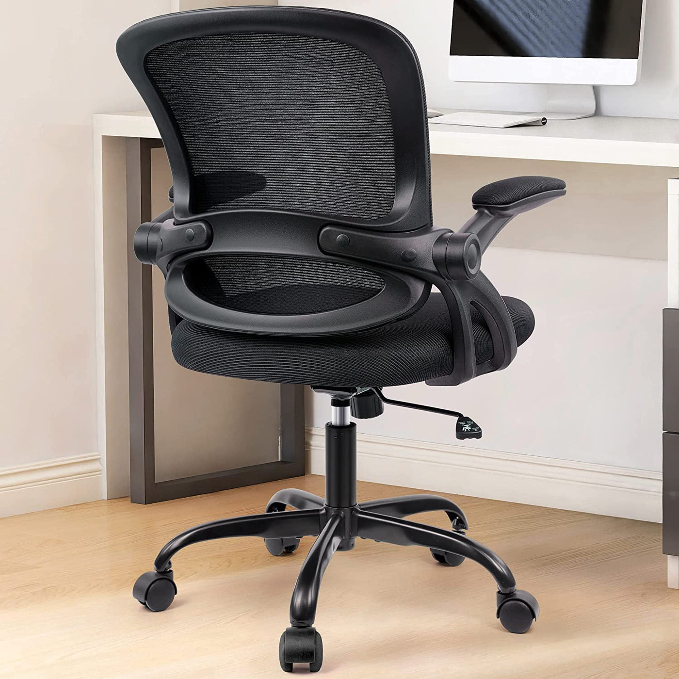 Office Chair, Ergonomic Desk Chair, Mesh Computer Chair Height Adjustable, Comfy Swivel Task Chair with Wheels and Flip-Up Arms