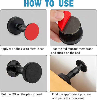 Adjustable Threaded Bed Frame Anti-Shake Tool, Headboard Stoppers, Bedside anti Shake Tool for Beds Cabinets Sofas, 4Pcs, 30-68Mm (Black)