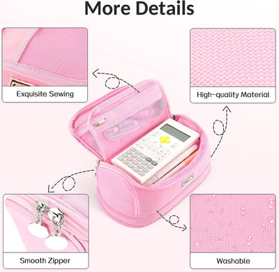 Super Large Pencil Case, Expandable Extra Big Capacity Pencil Pouch Pen Holder Box Organizer, Portable High Capacity Stationery Bag, Cute Aesthetic School Supplies for Teen Girls, Office, Black