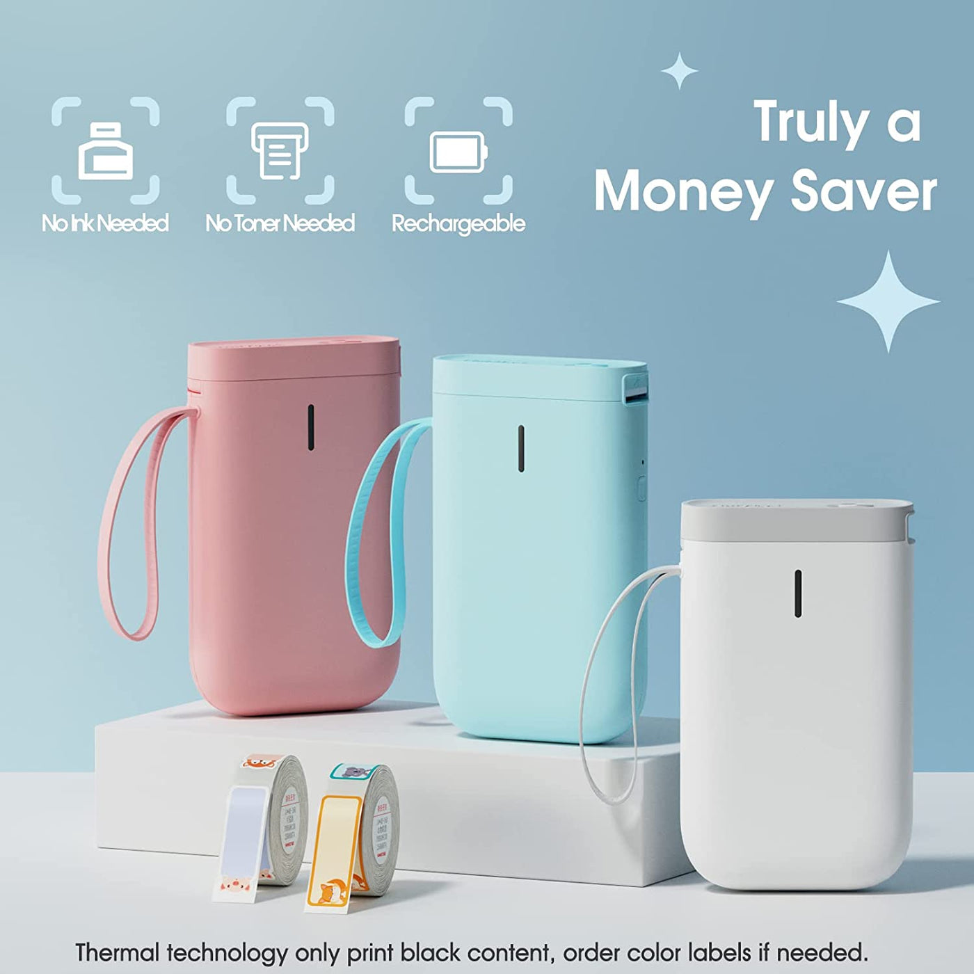 Label Maker Machine D11 Label Printer Tape Included Portable Wireless Connection Multiple Templates Available for Phone Easy to Use Office Home Organization USB Rechargeable