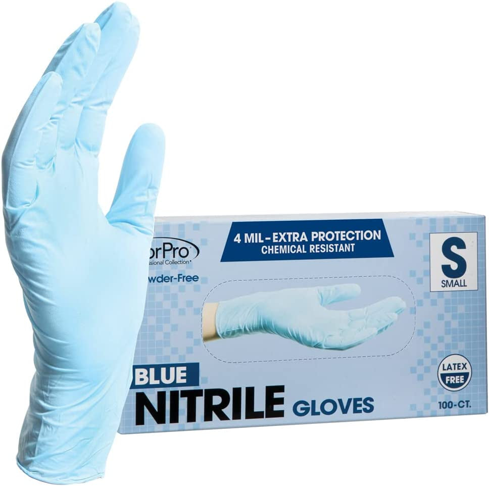 Forpro Disposable Nitrile Gloves, Chemical Resistant, Powder-Free, Latex-Free, Non-Sterile, Food Safe, 4 Mil, Blue, Small, 100-Count