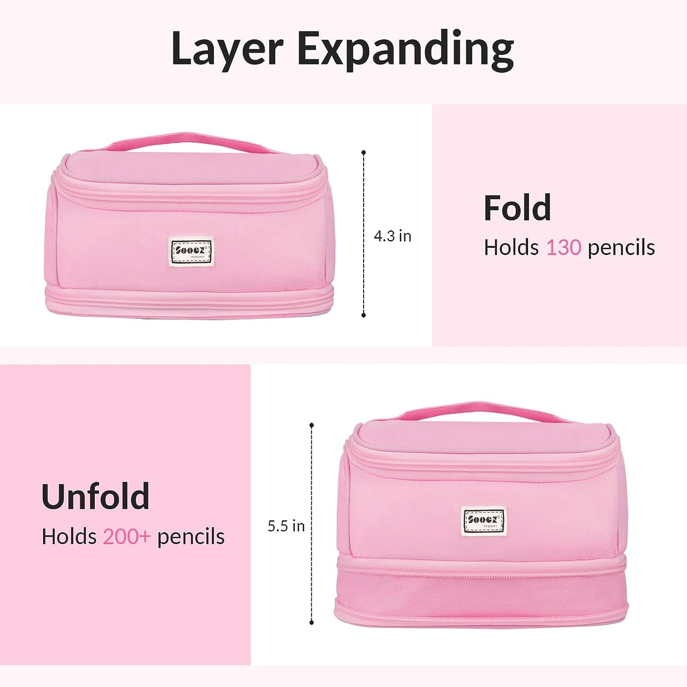 Super Large Pencil Case, Expandable Extra Big Capacity Pencil Pouch Pen Holder Box Organizer, Portable High Capacity Stationery Bag, Cute Aesthetic School Supplies for Teen Girls, Office, Black