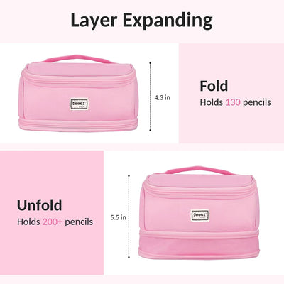 Super Large Pencil Case, Expandable Extra Big Capacity Pencil Pouch Pen Holder Box Organizer, Portable High Capacity Stationery Bag, Cute Aesthetic School Supplies for Teen Girls, Office, Black