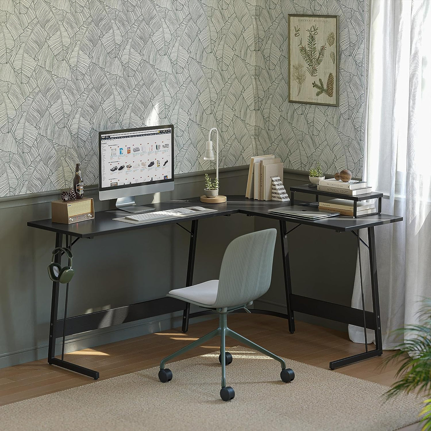 L Shaped Desk, Modern Corner Computer Desk, 67" Home Office Writing Study Workstation with Small Table and Drawers, Space Saving, Easy to Assemble, Black