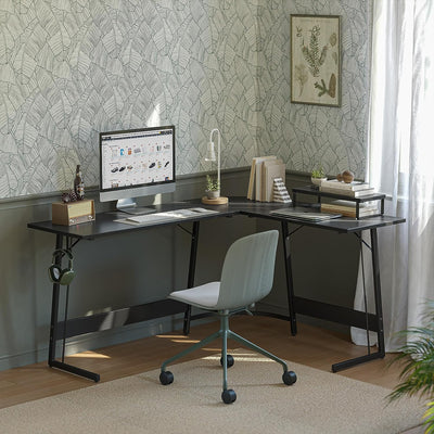 L Shaped Desk, Modern Corner Computer Desk, 67" Home Office Writing Study Workstation with Small Table and Drawers, Space Saving, Easy to Assemble, Black