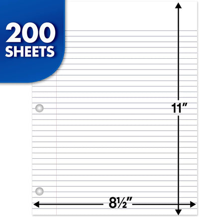 Loose Leaf Paper, Notebook Paper, College Ruled Filler Paper, Standard, 8.5 X 11, 200 Sheets (17208), White