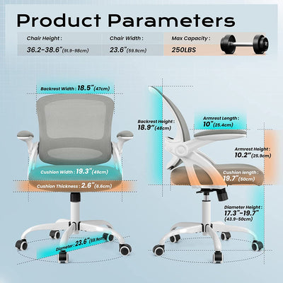 Office Chair, Ergonomic Desk Chair, Mesh Computer Chair Height Adjustable, Comfy Swivel Task Chair with Wheels and Flip-Up Arms