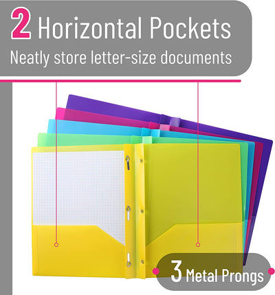 - Folders with Pockets and Prong with Fasteners, 2 Pocket Folder, 3 Prong Folders, 5 Pack, Plastic