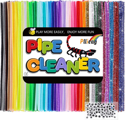 1050 Pieces Pipe Cleaners with 100 Pieces Glue Eyes, 30 Assorted Colors Chenille Stems Bulk for Kids Art and Crafts Projects and Christmas Decoration(6 X Mm X 12 Inch)