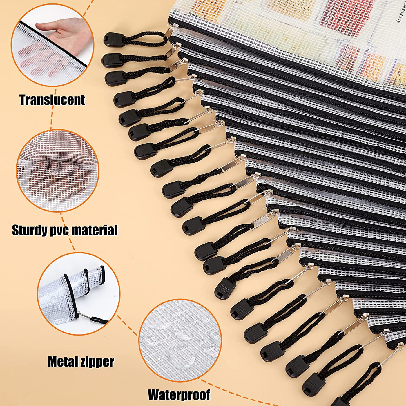 20Pcs Mesh Zipper Pouch Bags Black Zipper Bags for Organizing Storage Waterproof Letter Size/A4 Size Puzzle Bag, Zipper File Bags for Board Games and School Office Supplies