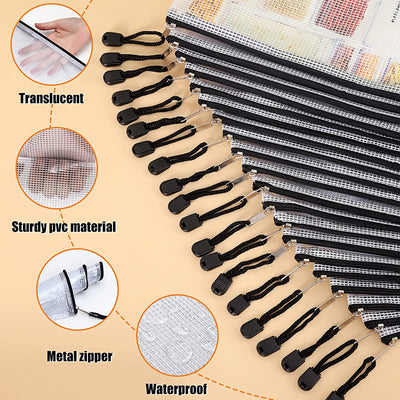 20Pcs Mesh Zipper Pouch Bags Black Zipper Bags for Organizing Storage Waterproof Letter Size/A4 Size Puzzle Bag, Zipper File Bags for Board Games and School Office Supplies