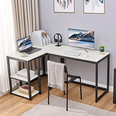 Computer Desk 40 Inches with 2-Tier Shelves Sturdy Home Office Desk with Large Storage Space Modern Gaming Desk Study Writing Laptop Table, White Desk