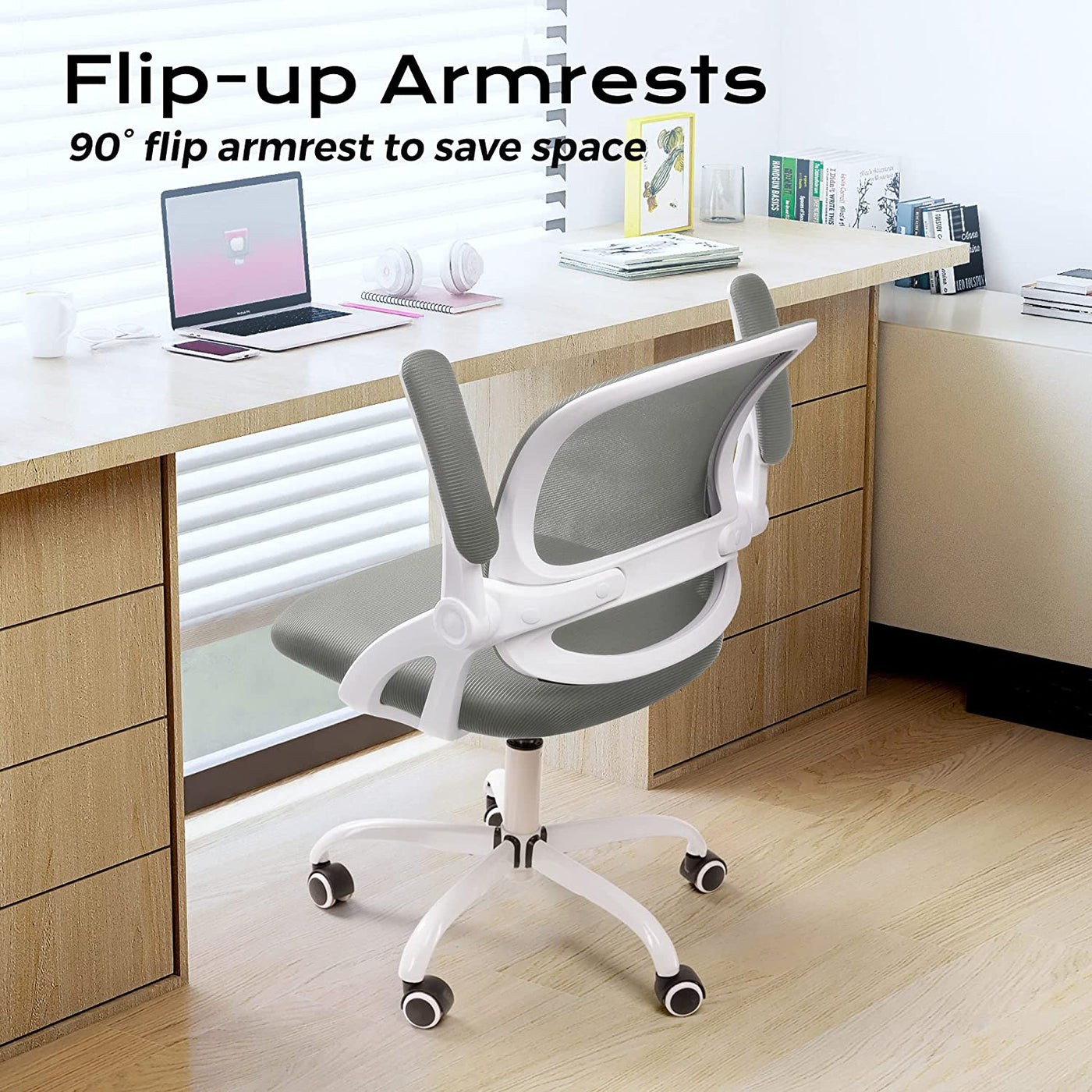 Office Chair, Ergonomic Desk Chair, Mesh Computer Chair Height Adjustable, Comfy Swivel Task Chair with Wheels and Flip-Up Arms