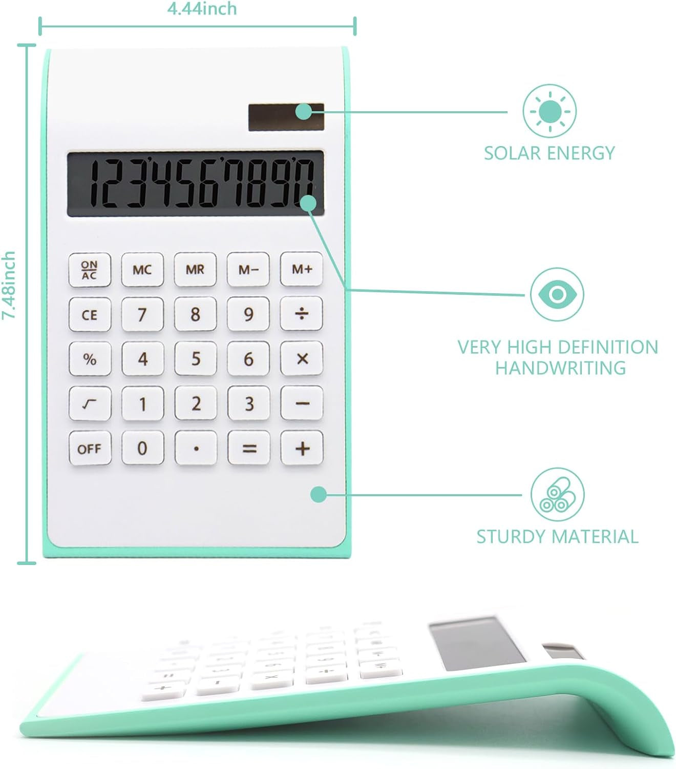 Teal Calculator,  Green Office Supplies and Accessories, 10 Digits Solar Battery Basic Office Calculator, Dual Power Desktop Calculator with Large LCD Display, Teal Office Supplies