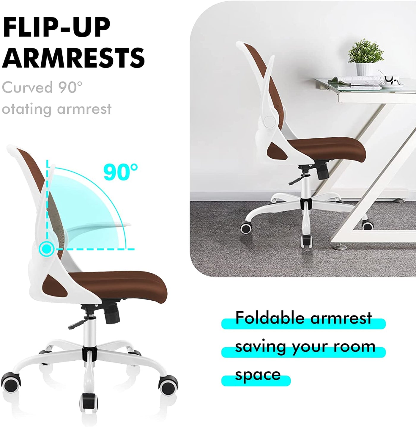 Office Chair, Ergonomic Desk Chair, Breathable Mesh Computer Chair, Comfy Swivel Task Chair with Flip-Up Armrests and Adjustable Height