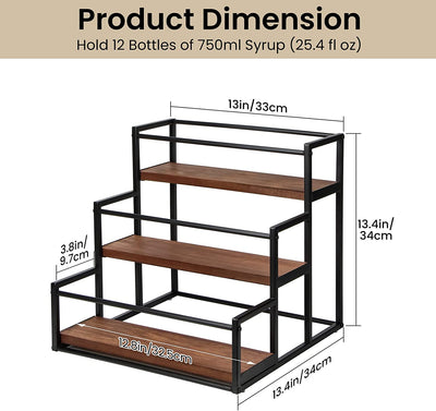 Coffee Syrup Rack Organizer Syrup Bottle Holder Stand for Coffee Bar 3-Tier 12 Bottles Storage Shelves for Syrup, Wine, Dressing for Kitchen Coffee Station