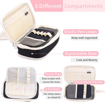 Large Capacity Pencil Pen Case Portable Pencil Pouch Bag Expandable School Supplies for Adults Girls Boys, Black