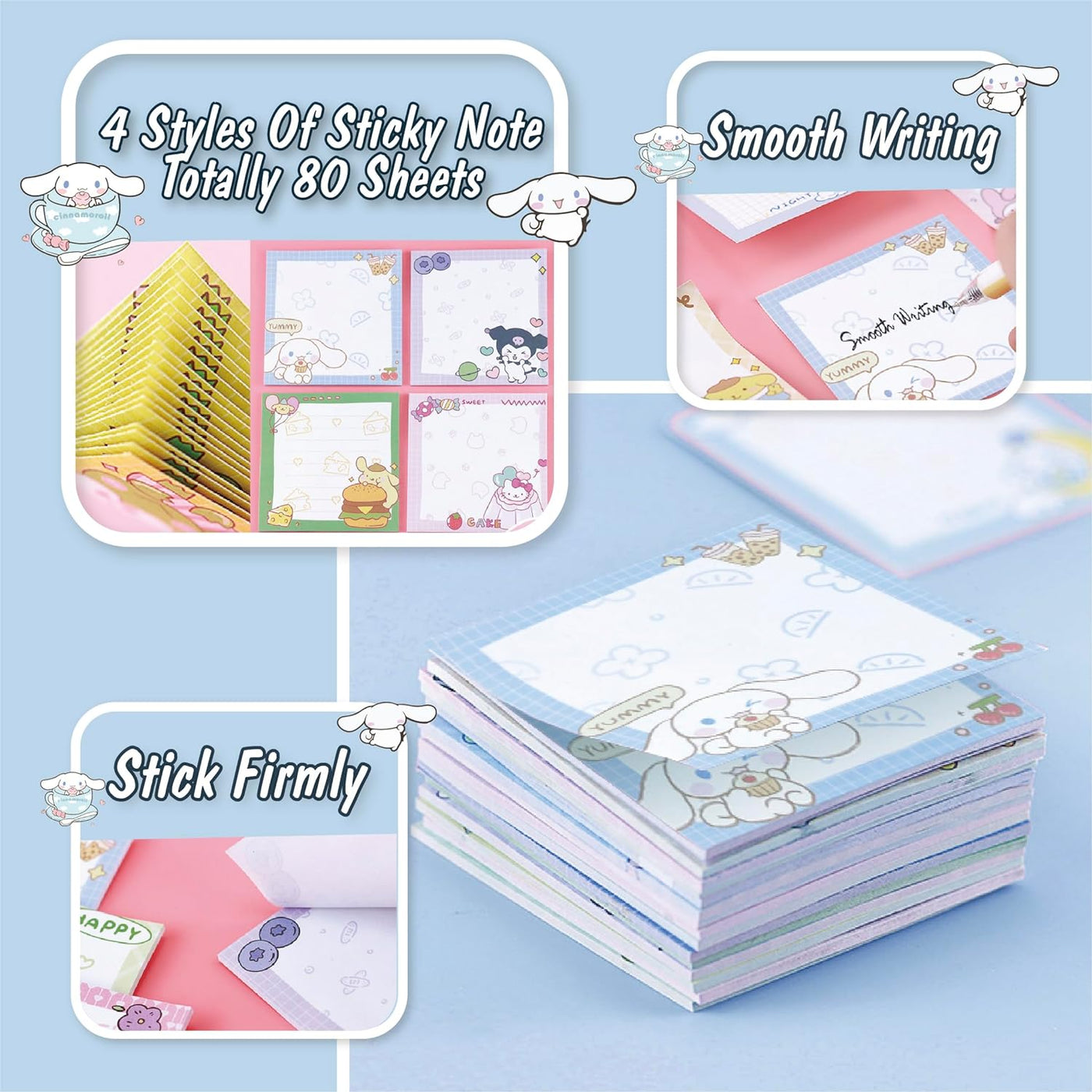 Cute School Supplies Kawaii Anime Cartoon Stationery Gift Set for Girls Kids Including Spiral Notebook Gel Pen Pencil Cse Sticky Note（Blue）