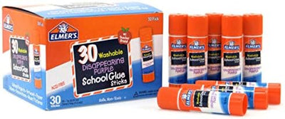 Disappearing Purple School Glue Sticks, Washable, 7 Grams, 30 Count