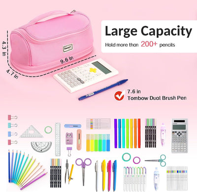 Super Large Pencil Case, Expandable Extra Big Capacity Pencil Pouch Pen Holder Box Organizer, Portable High Capacity Stationery Bag, Cute Aesthetic School Supplies for Teen Girls, Office, Black