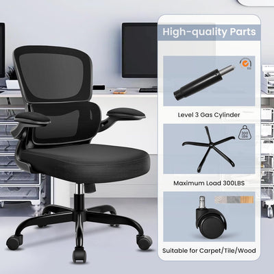 Office Chair, Ergonomic Desk Chair with Lumbar Support and Adjustable Armrests, Breathable Mesh Mid Back Computer Chair, Reclining Task Chair for Home Office