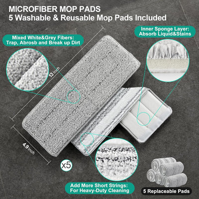 Mop and Bucket with Wringer Set, Hands Free Flat Floor Mop and Bucket, with 5 Washable Microfiber Pads, Wet and Dry Use, Floor Cleaning Syste