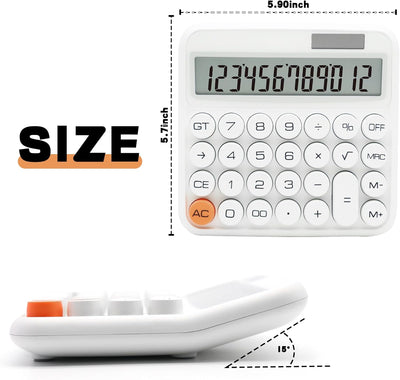 White Calculator,  Standard Calculator 12 Digit with Large LCD Display and Big Buttons,White Office Supplies and Desk Accessories,Cute Calculator for Office,School, Home,Business