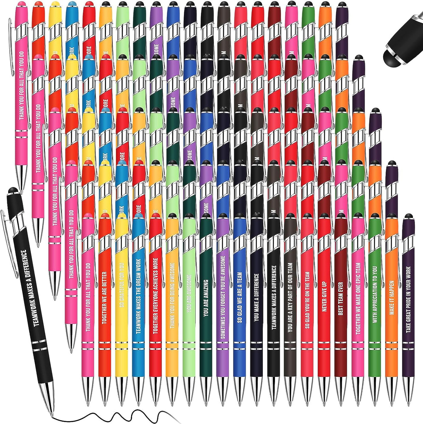 100 Pack Stylus Tip Ballpoint Pen Inspirational Quotes Pen Rubberized Ballpoint Pen Screen Touch 1.0 Mm Black Ink Pen for Home Office School Supplies (Colorful, Employee Appreciation)