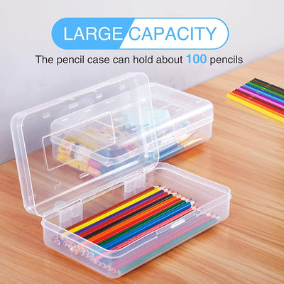 3 Pack Clear Pencil Box, Plastic Large Capacity Pencil Boxes Plastic Boxes with Snap-Tight Lid, Office Supplies Storage Organizer Box, Stackable Design and Stylish