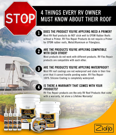 RV Flex Repair Tape - Roof Seam Tape to Seal and Waterproof, Bond to EPDM Rubber with Butyl Sealant, Seal Vents and Skylights on Motorhomes, Trailers, Campers (White, 4-Inch X 50 Foot Roll)