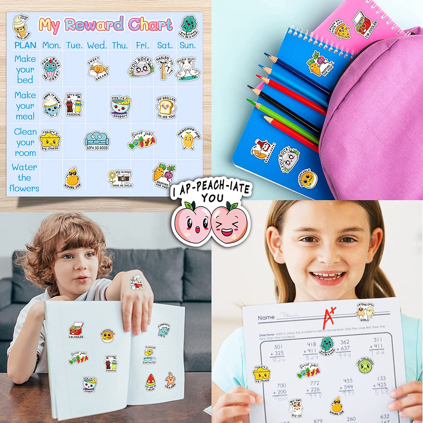 600PCS Funny Punny Reward Stickers for Kids Motivational Stickers Inspiration Positive Accents Teacher Supplies Stickers for Classroom Cute Cartoon Incentive Labels School Stickers for Students Chart