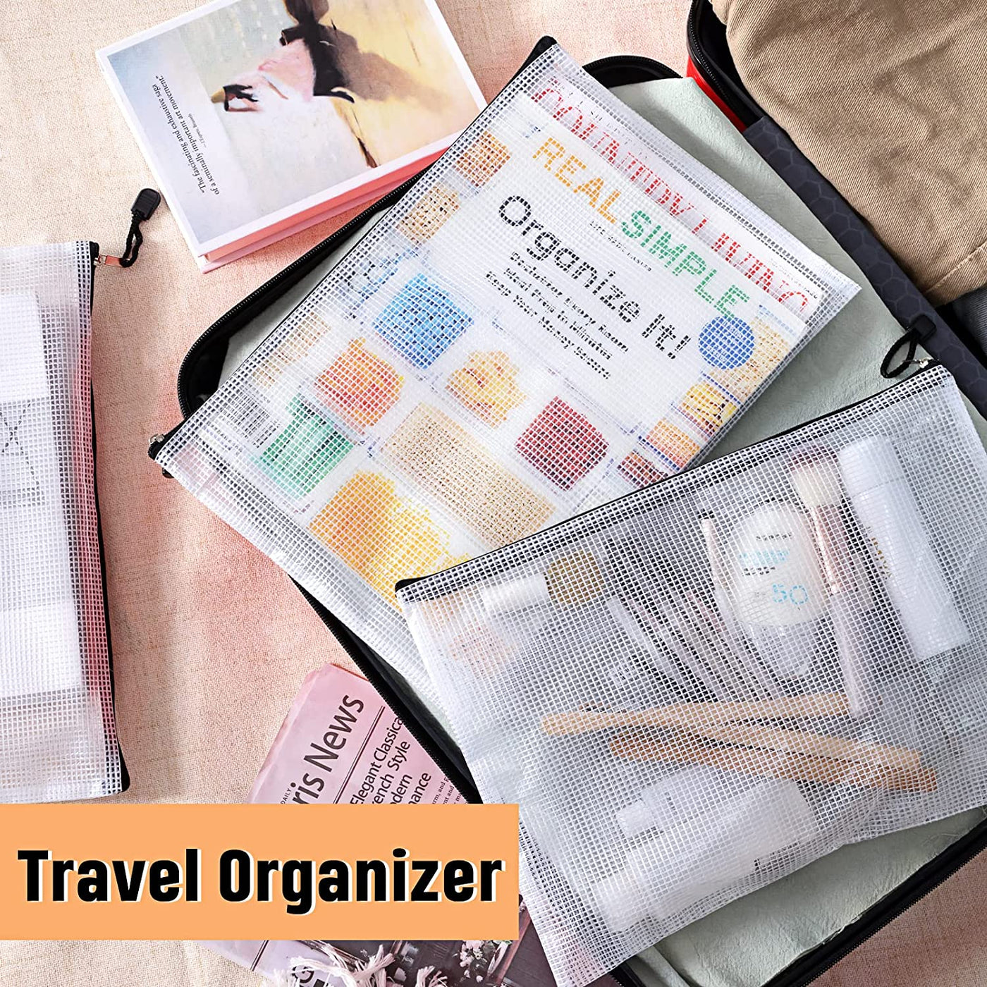 20Pcs Mesh Zipper Pouch Bags Black Zipper Bags for Organizing Storage Waterproof Letter Size/A4 Size Puzzle Bag, Zipper File Bags for Board Games and School Office Supplies