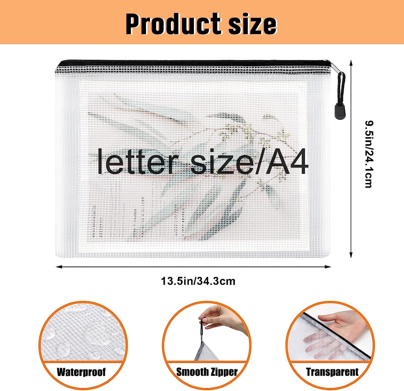 20Pcs Mesh Zipper Pouch Bags Black Zipper Bags for Organizing Storage Waterproof Letter Size/A4 Size Puzzle Bag, Zipper File Bags for Board Games and School Office Supplies