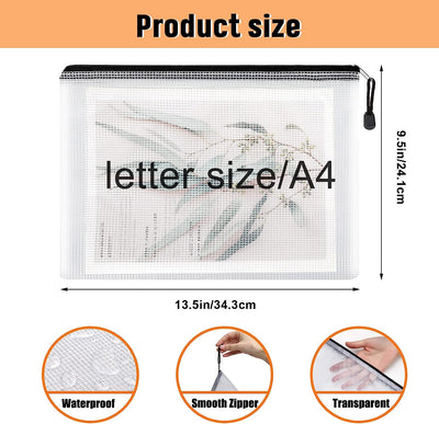 20Pcs Mesh Zipper Pouch Bags Black Zipper Bags for Organizing Storage Waterproof Letter Size/A4 Size Puzzle Bag, Zipper File Bags for Board Games and School Office Supplies