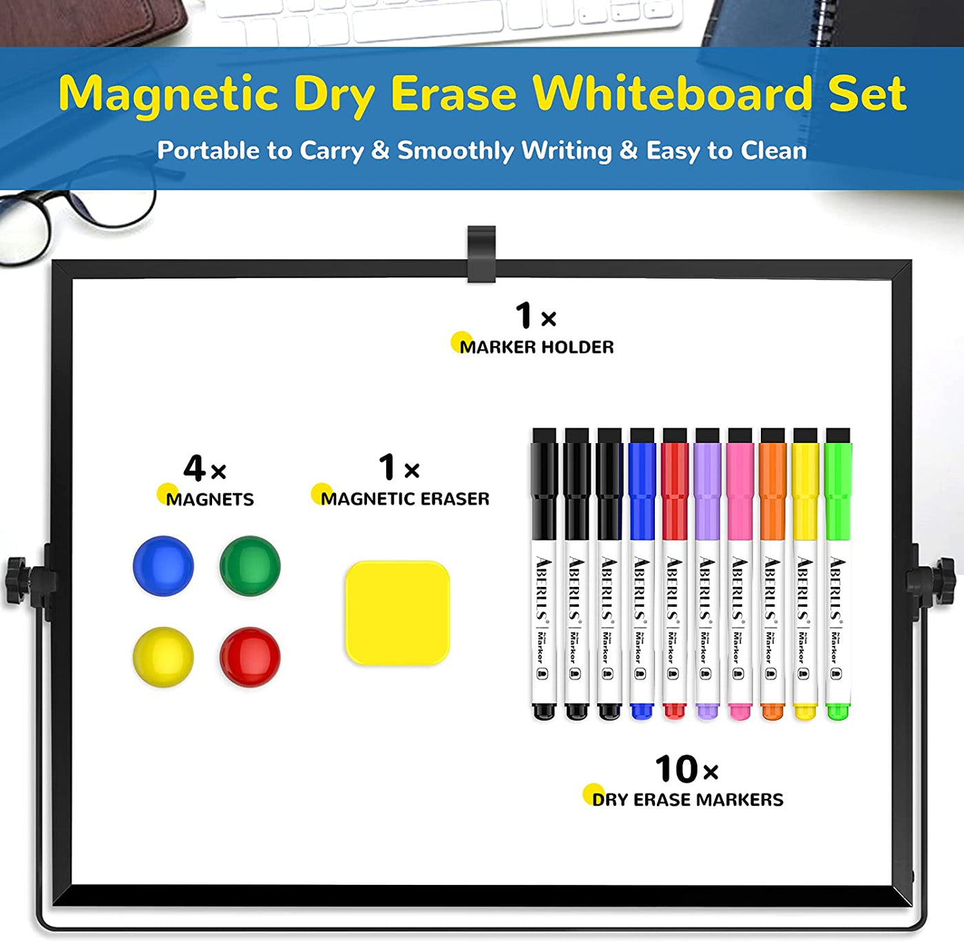 Small Monthly Calendar Dry Erase Whiteboard for Wall, 16In X 12In Magnetic Dry Erase Board, Hanging Double-Sided White Board, Portable Board for Drawing, Kitchen, Planning, Memo, School, Home, Office