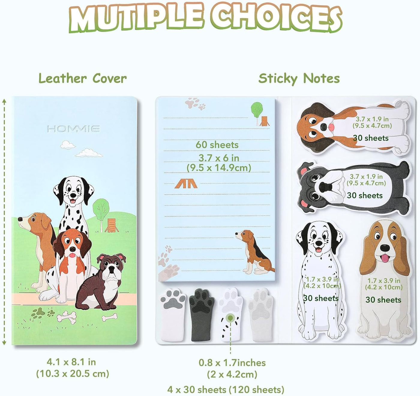 Dog Sticky Notes Set, Sticky Note Pads 300 Sheets, Cute Animal Sticky Notes Pads for Dog Lovers Kids Office School Creative Gifts