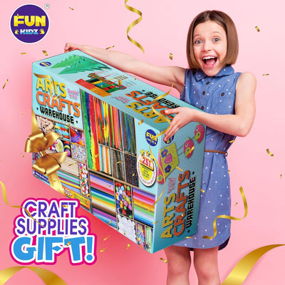 3 Layers Jumbo Arts and Crafts Supplies Warehouse, Big Chest Box 17.91Wx12.4L Includes 1600+ Giant Craft Materials Kit for Kids 4-12 Creative Toys Birthday Gift for Girls and Boys